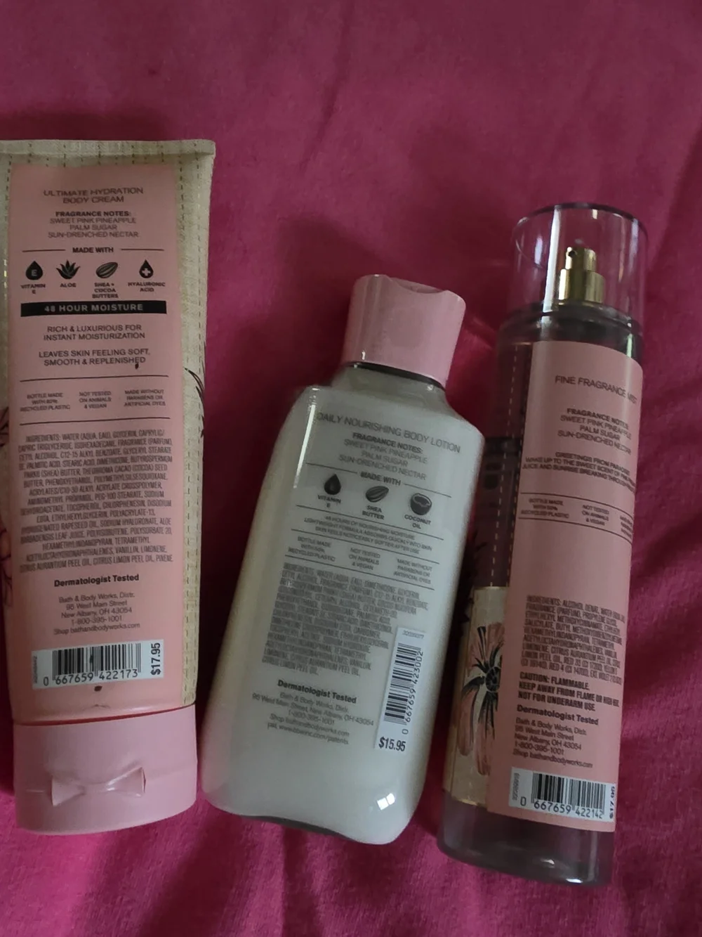 Bath & Body Works Costa Rica Pink Pineapple Sunrise Body Trio - Pink & Gold